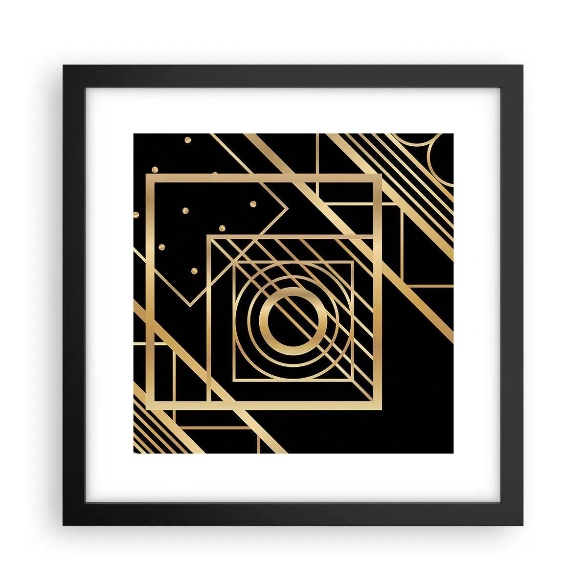 Plagát v čiernom ráme - Zlatá geometria - 30x30 cm
