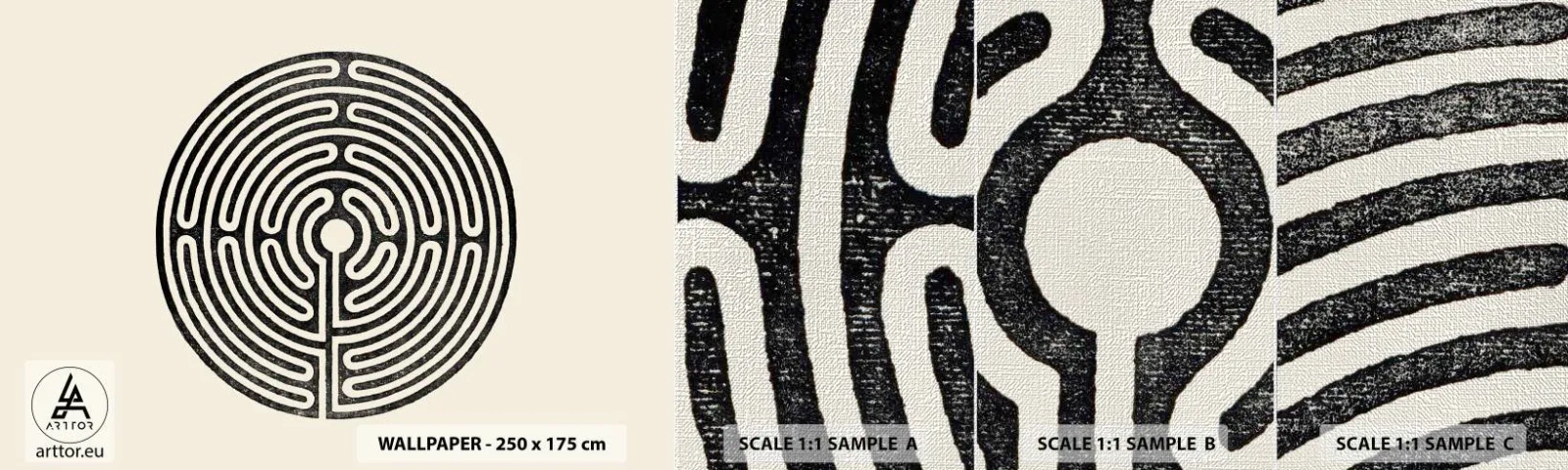 Vzorka fototapety Premium Canvas - Tajomný poriadok - Bludisko, Minimalizmus, Čierna a biela - 100x30 cm