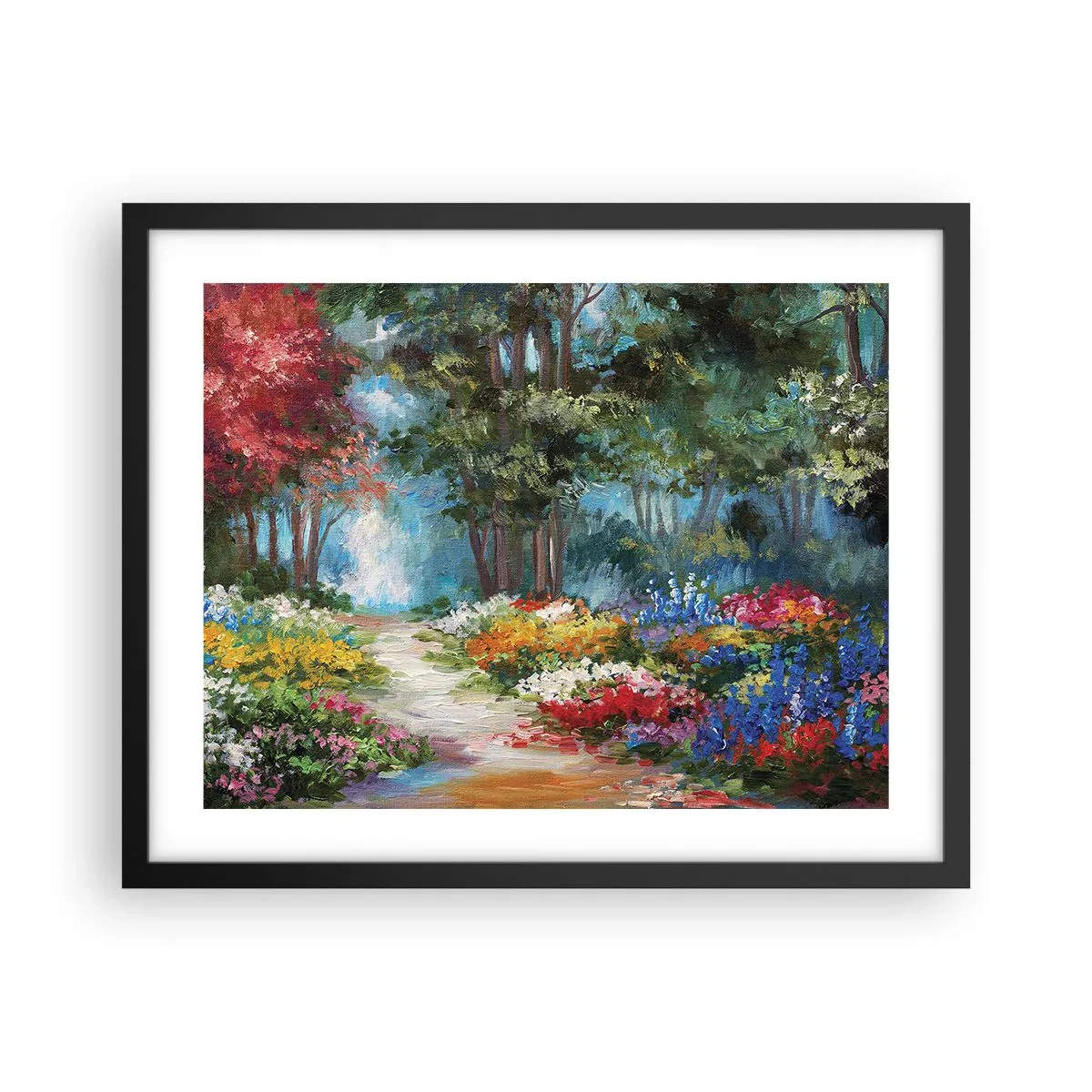 Plagát v čiernom ráme - Lesná záhrada, kvetinový les - 50x40 cm