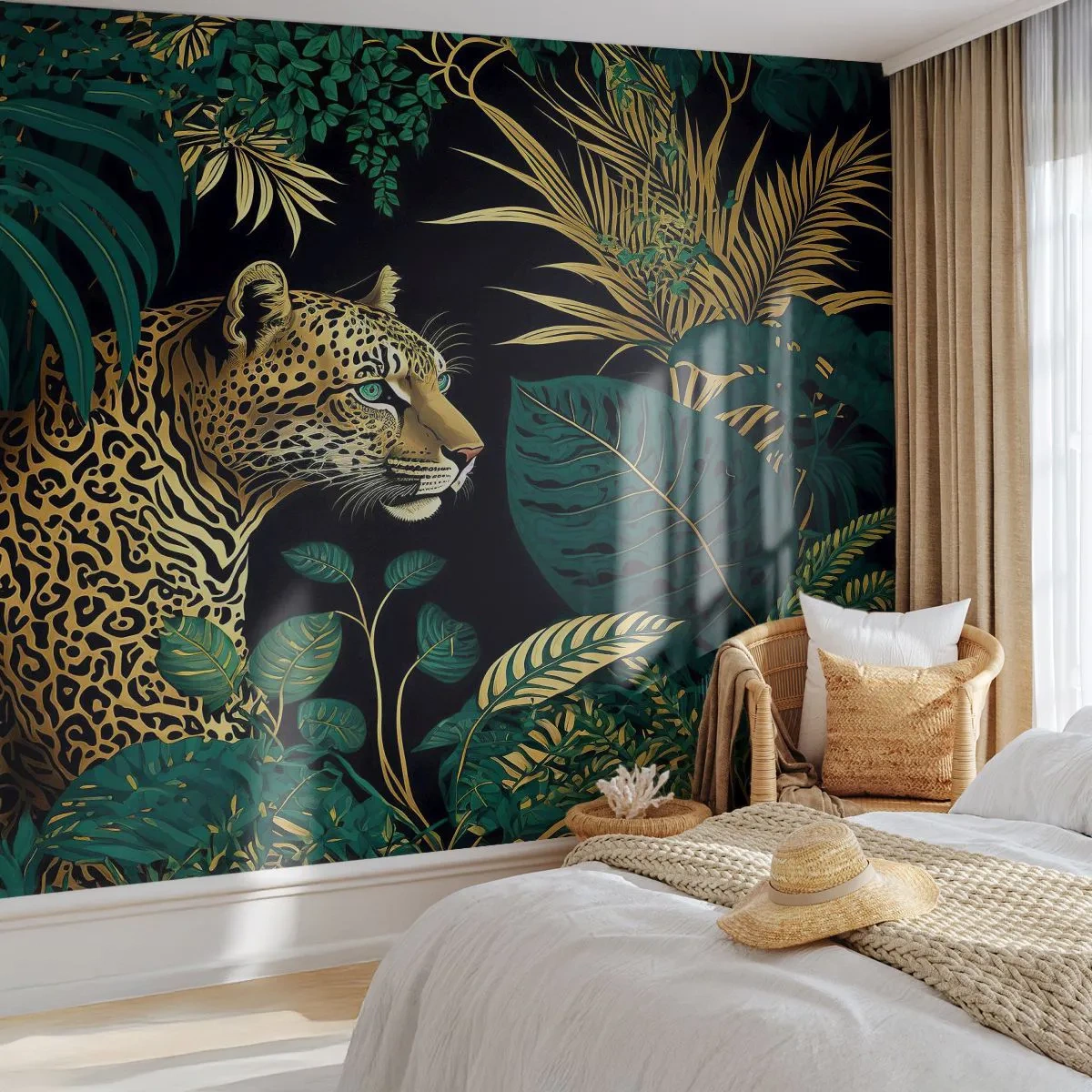 Fototapeta Premium Sand - Hospodár v džungli - leopard, Džungle, Tropické - 100x70 cm