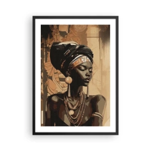 Plagát v čiernom ráme - Portrét africkej ženy s tradičnými ornamentmi - 50x70cm - Africký majestát - Moderná nástenná dekorácia do obývacej izby a spálne ARTTOR