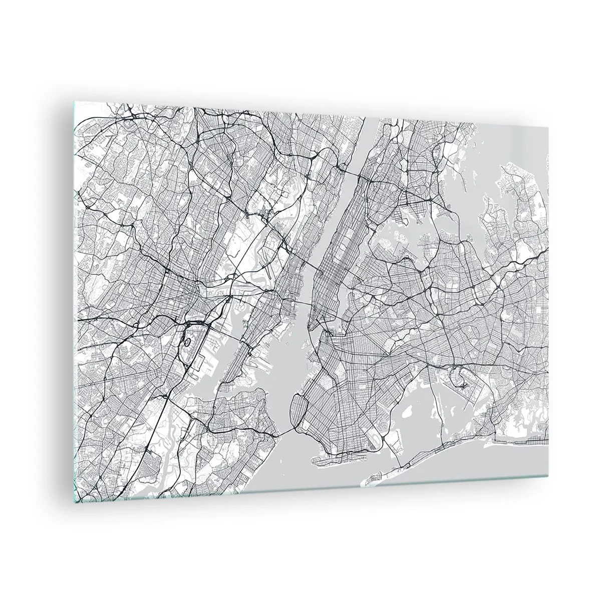 Obraz na skle - Mapa ulíc a štvrtí veľkých miest v monochromatickej podobe - 70x50cm - Anatómia metropoly - Moderná nástenná dekorácia do obývacej izby a spálne ARTTOR