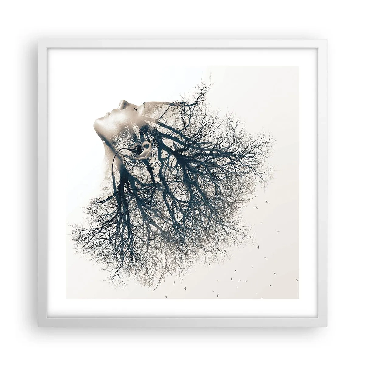 Plagát v bielom ráme - Očarená šepotom stromu - 50x50 cm