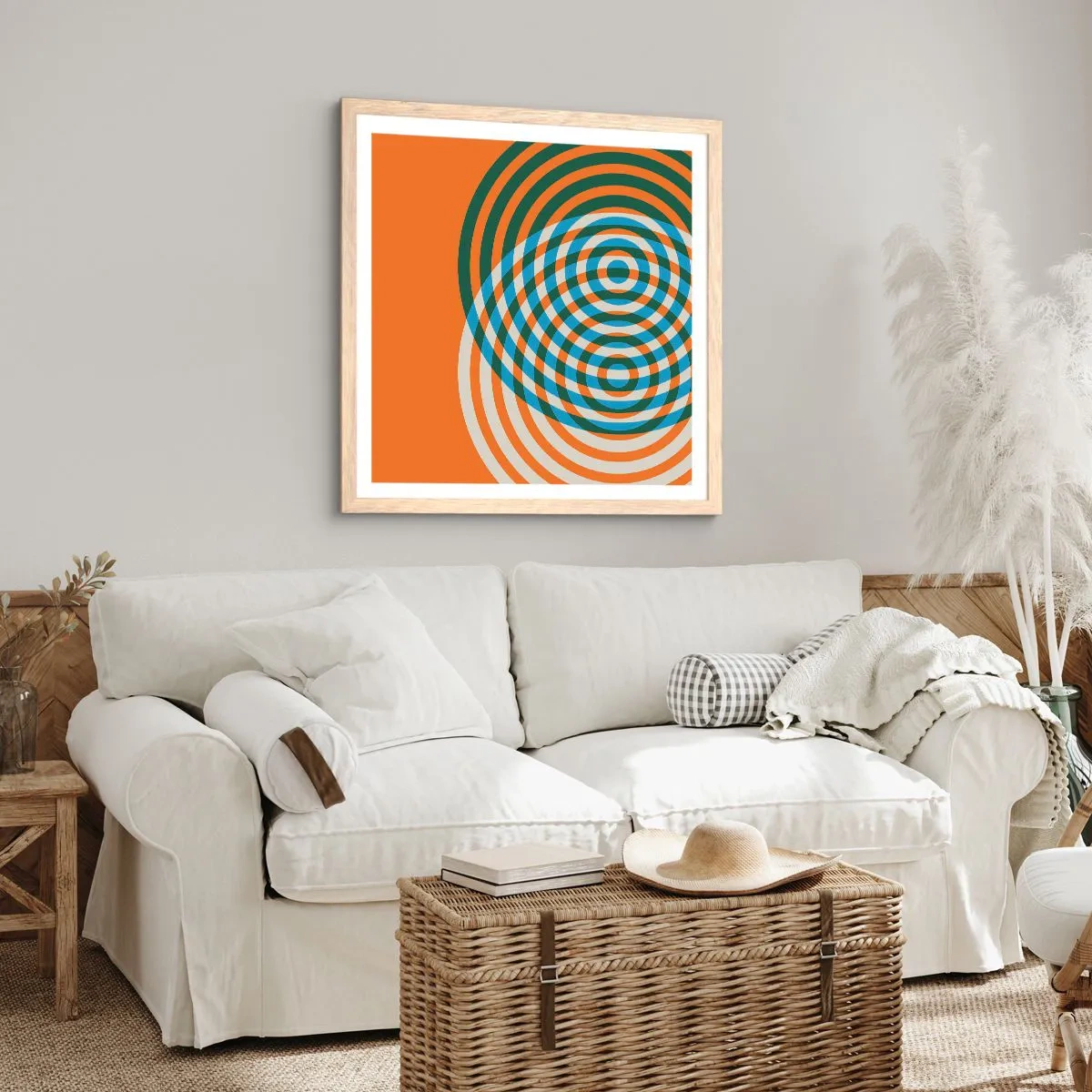 Plagát v ráme zo svetlého duba - Abstraktná kruhová variácia - 60x60 cm