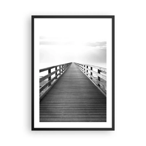 Plagát v čiernom ráme - Čiernobiely most vedúci do nekonečna - 50x70cm - Do diaľky… - Moderná nástenná dekorácia do obývacej izby a spálne ARTTOR