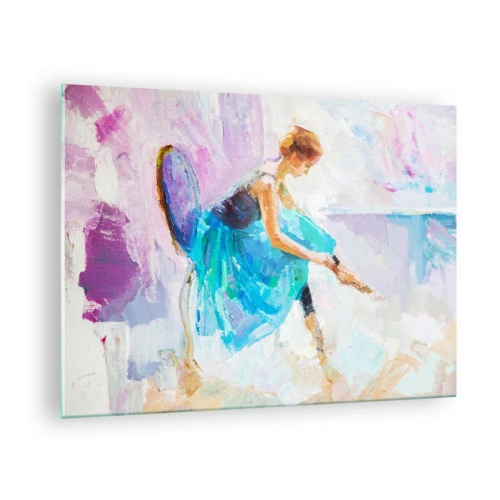 Obraz na skle - Baletka v modrých šatách na impresionistickom pozadí - 70x50cm - Nevyslovená vďaka, jemné kúzlo - Moderná nástenná dekorácia do obývacej izby a spálne ARTTOR