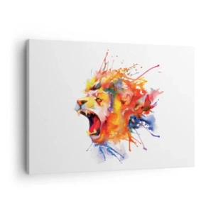 Obraz na plátne - Farebný portrét leva v dynamickom štýle - 70x50cm - Vybuchnúť hnevom  - Moderná nástenná dekorácia do obývacej izby a spálne ARTTOR