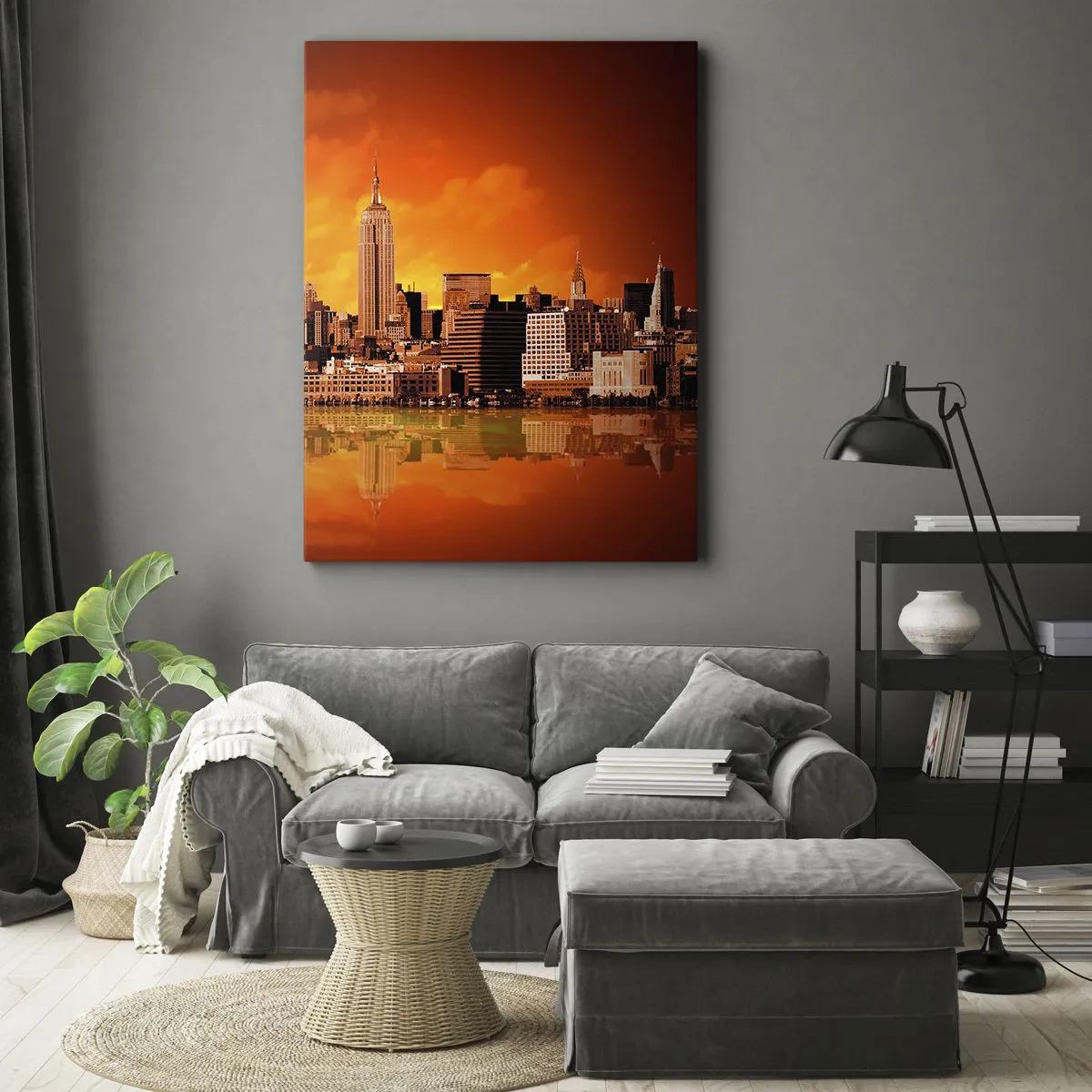 Obraz na plátne - Panoráma veľkomesta v žltej a hnedej - 80x120 cm
