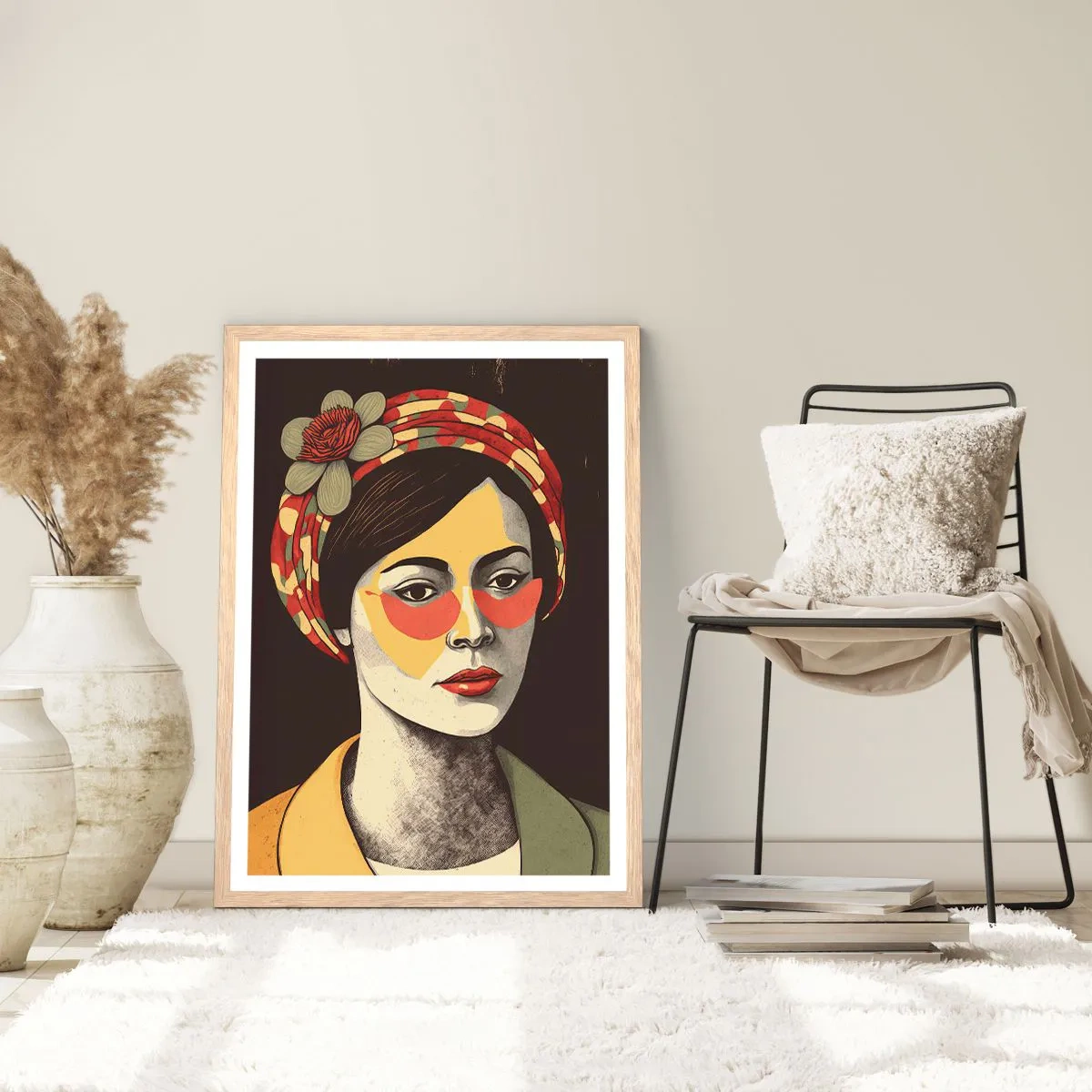 Plagát v ráme zo svetlého duba - Koralová dáma - 70x100 cm