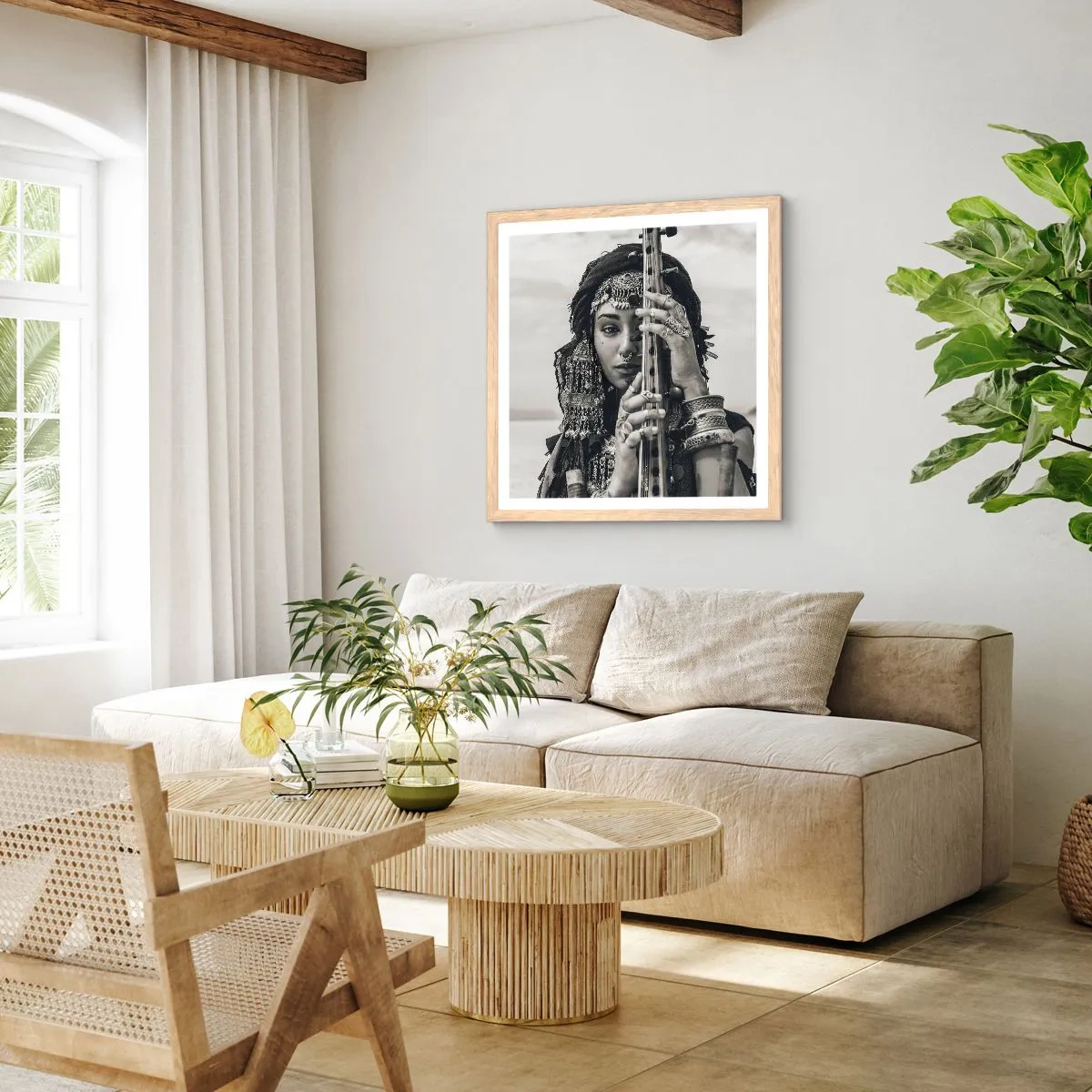 Plagát v ráme zo svetlého duba - Samotná hudba orientu - 30x30 cm