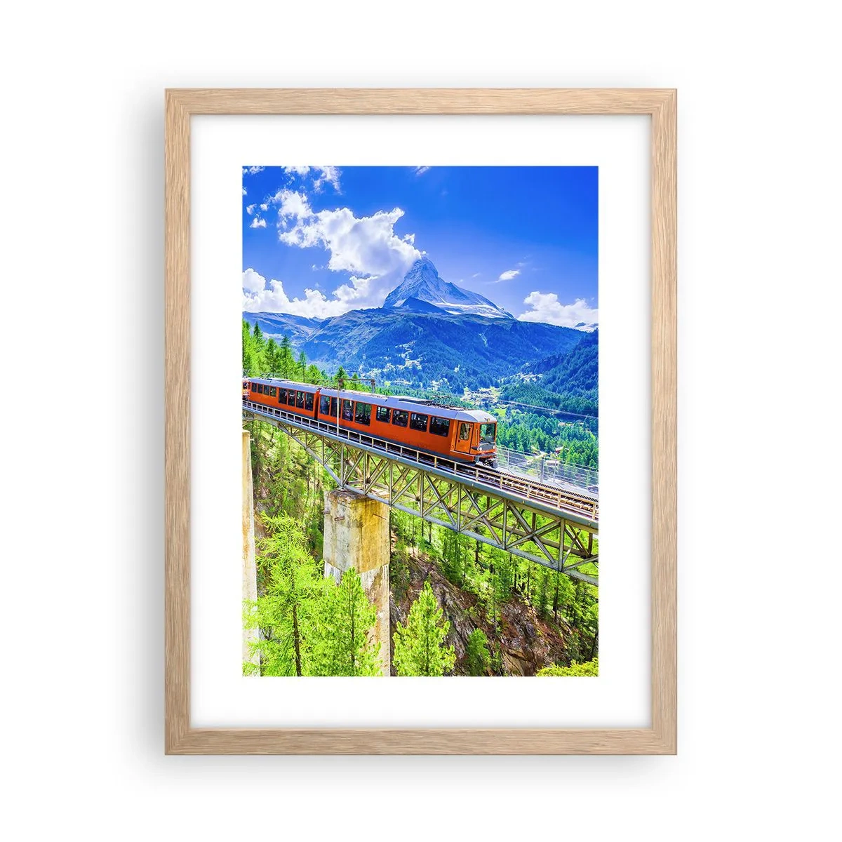 Plagát v ráme zo svetlého duba - Alpská železnica - 30x40 cm