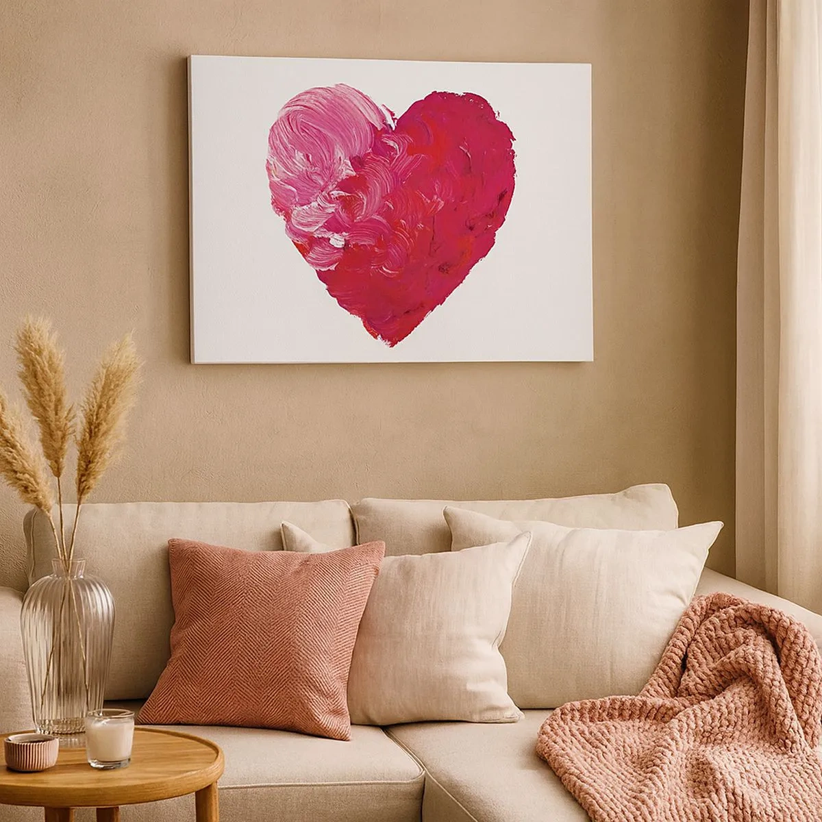 Obraz na plátne - Ružové a červené srdce maľované štetcom - 70x50cm - All you need is love - Moderná nástenná dekorácia do obývacej izby a spálne ARTTOR