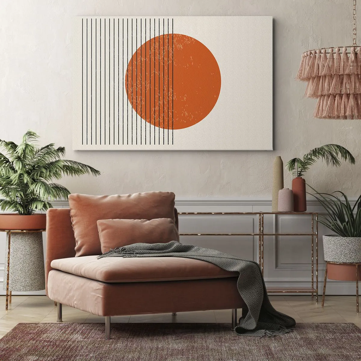 Obraz na plátne - Minimalistické slnko s geometrickými líniami - 70x50cm - Vždy slnko - Moderná nástenná dekorácia do obývacej izby a spálne ARTTOR