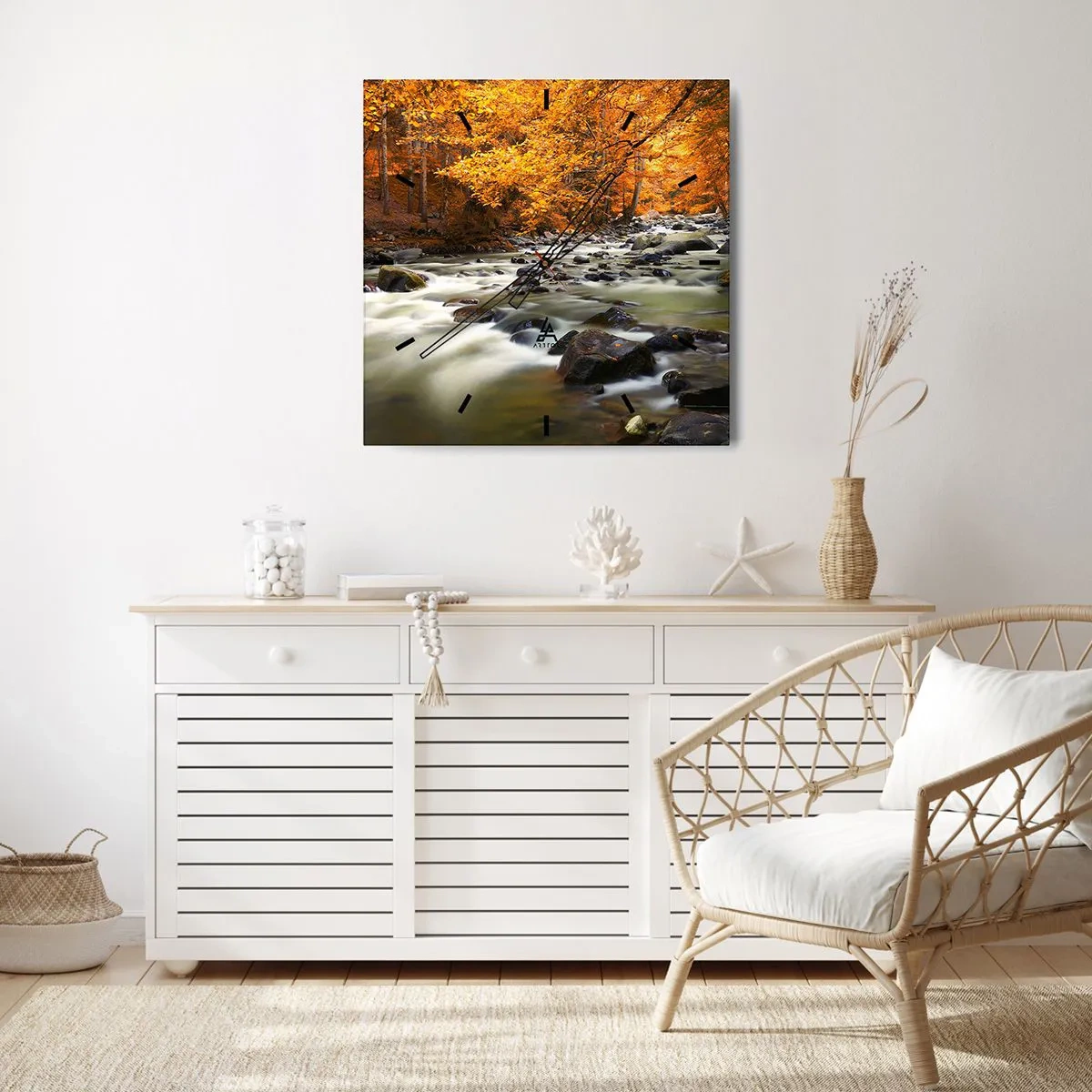 Nástenné hodiny - Potok v zlatom lese - 40x40 cm