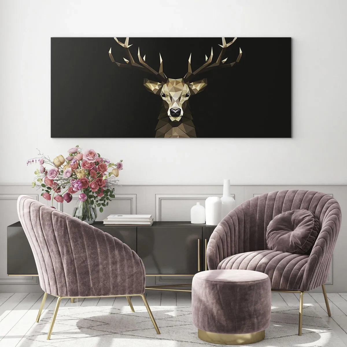 Obraz na skle - Kubistický jeleň - 140x50 cm