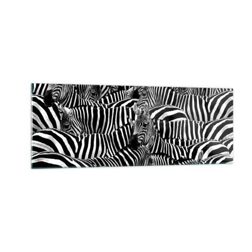 Obraz na skle - Skupinový portrét s pruhmi - 140x50 cm