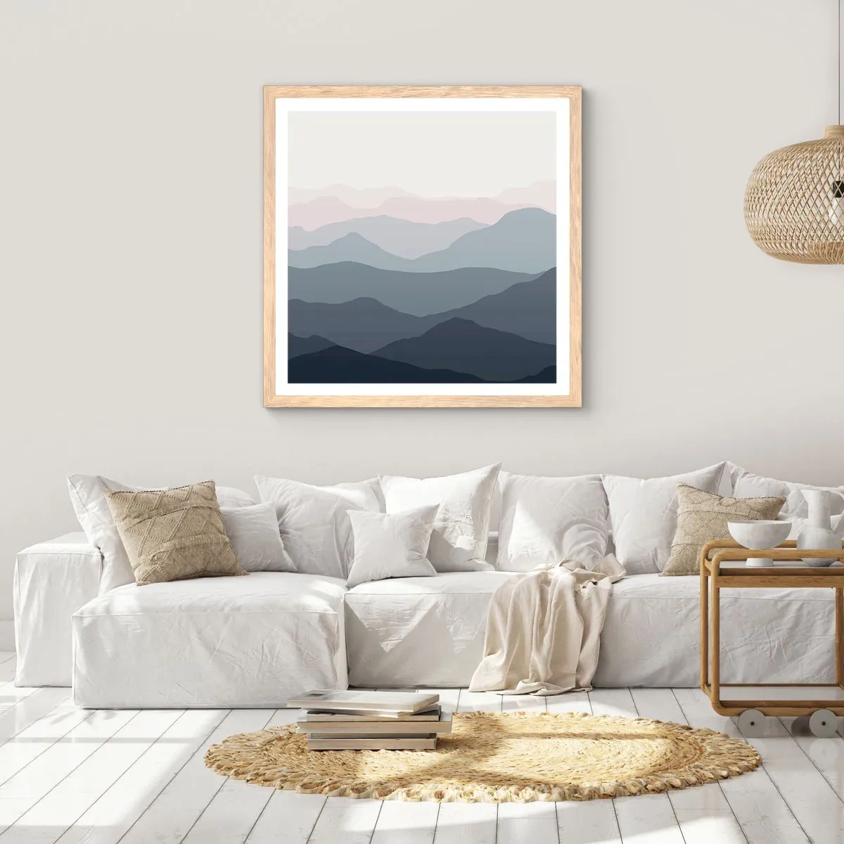 Plagát v ráme zo svetlého duba - Vlny hôr - 50x50 cm