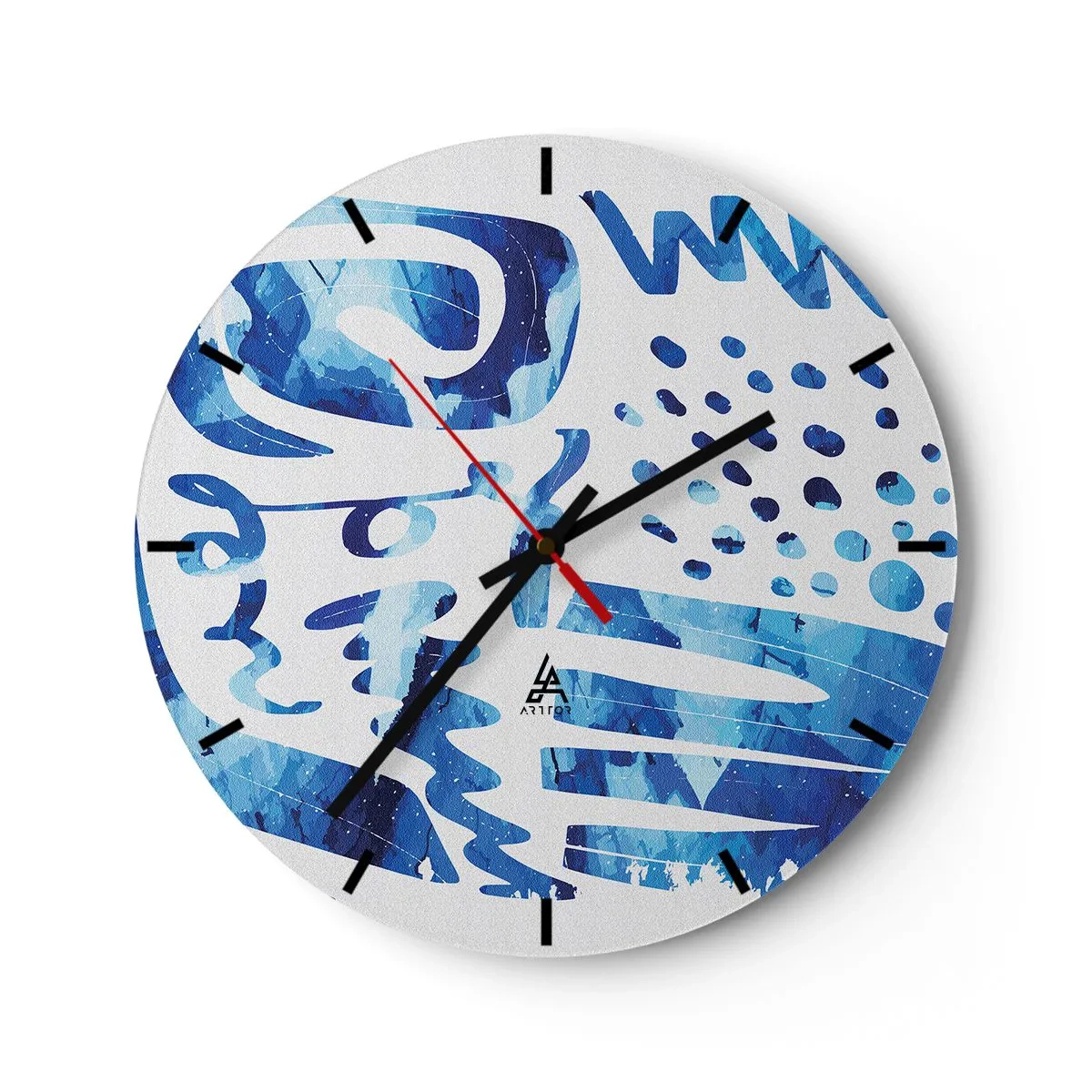 Nástenné hodiny - Abstraktné modré vzory na bielom pozadí - 30x30cm - Späť ku koreňom - Moderná nástenná dekorácia do obývacej izby, kuchyne a spálne ARTTOR