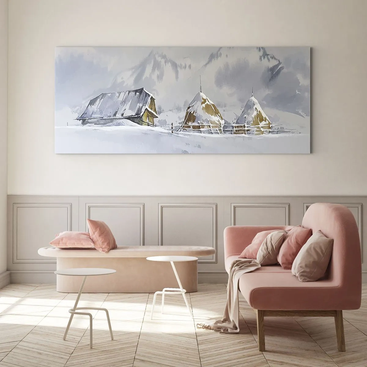 Obraz na skle - V zasneženom údolí - 140x50 cm