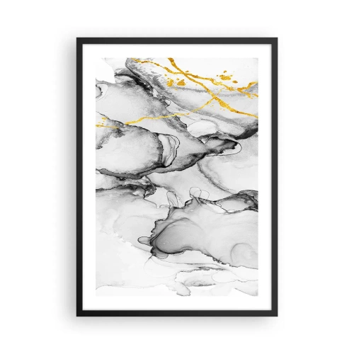 Plagát v čiernom ráme - Abstraktná kompozícia v odtieňoch sivej so zlatými akcentmi. - 50x70cm - Kompozícia so zlatým motívom - Moderná nástenná dekorácia do obývacej izby a spálne ARTTOR