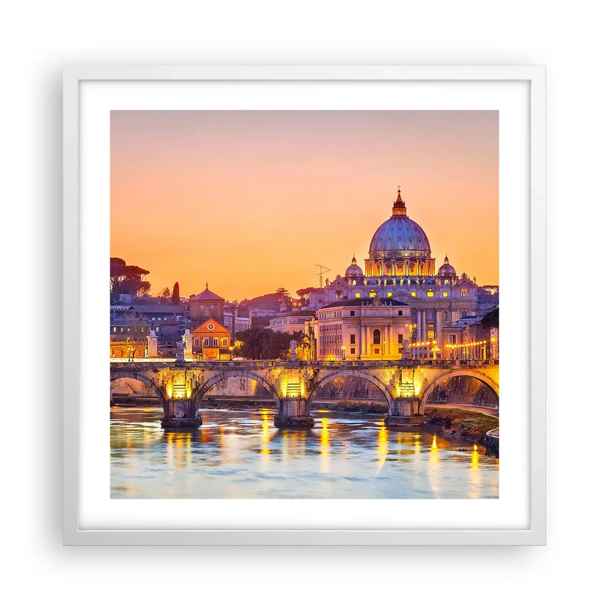 Plagát v bielom ráme - Súmrak nad Večným mestom - 50x50 cm
