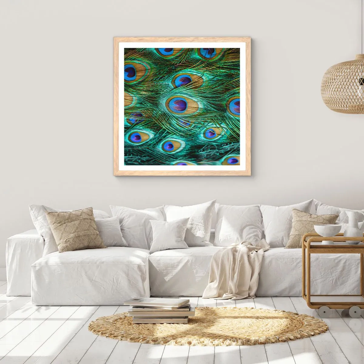 Plagát v ráme zo svetlého duba - Páví pohľad - 60x60 cm