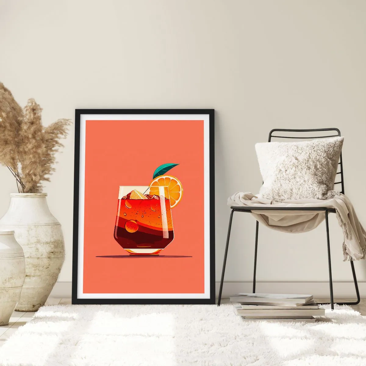 Plagát v čiernom ráme - Pohár koktailu s plátkom pomaranča - 50x70cm - Letné osvieženie - Moderná nástenná dekorácia do obývacej izby a spálne ARTTOR