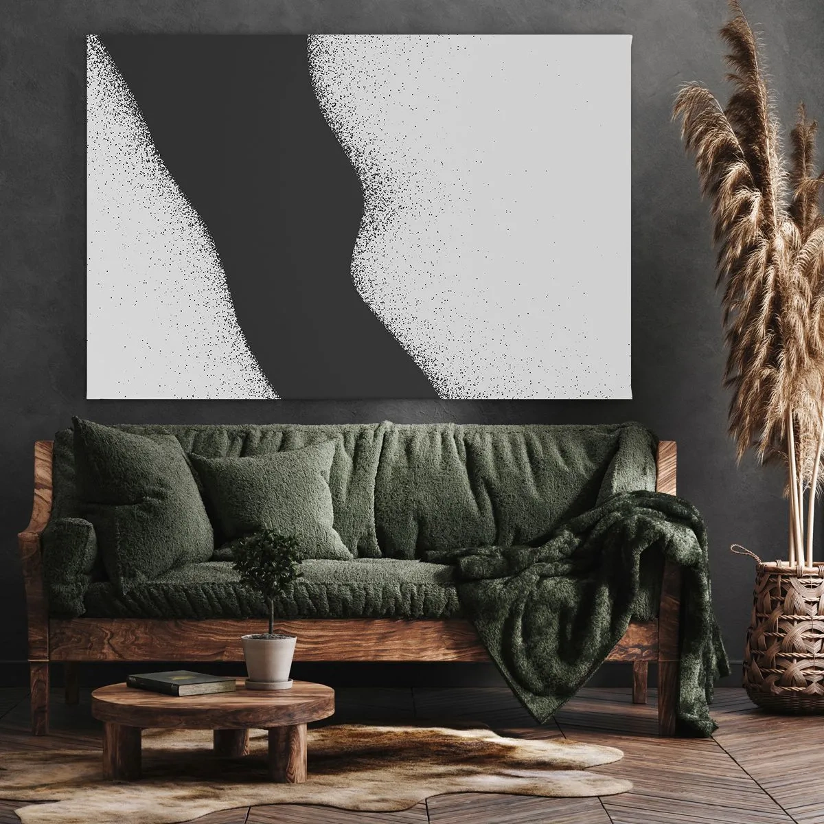 Obraz na plátne - Abstraktný čiernobiely vzor s jemnými bodkami na plátne - 70x50cm - Plynulá rovnováha - Moderná nástenná dekorácia do obývacej izby a spálne ARTTOR
