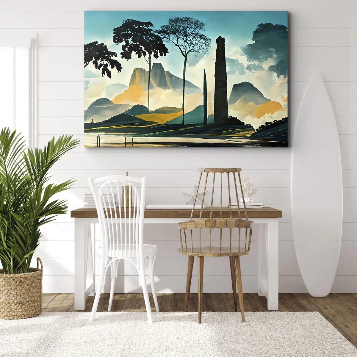 Obraz na plátne - Malebná krajina so stromami a horami v pozadí - 70x50cm - Vyššie a vyššie - Moderná nástenná dekorácia do obývacej izby a spálne ARTTOR