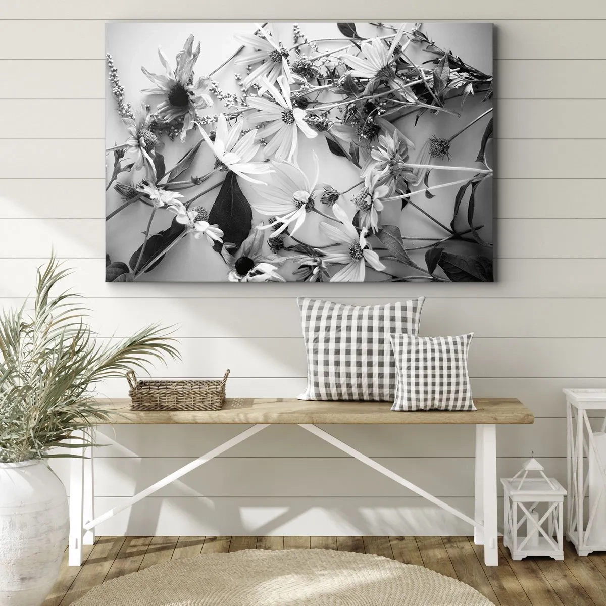 Obraz na plátne - Čiernobiele kvetinové aranžmány v jemnom umeleckom štýle - 70x50cm - Kvety bez kytice - Moderná nástenná dekorácia do obývacej izby a spálne ARTTOR