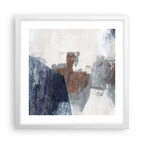 Plagát v bielom ráme - Modro-hnedé tvary - 40x40 cm