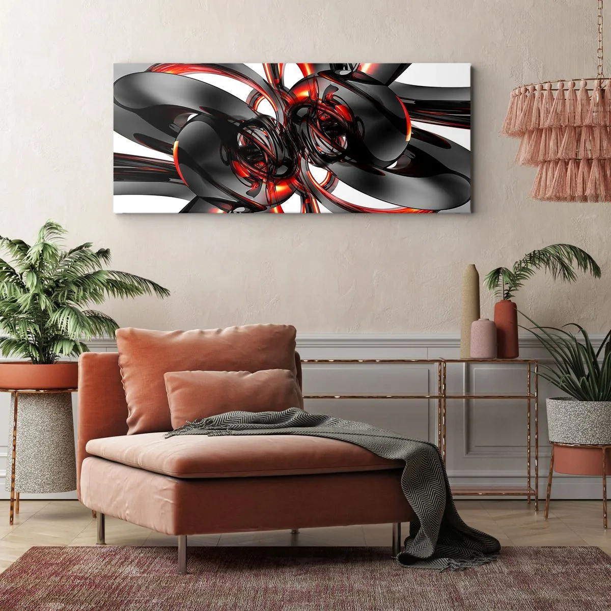 Obraz na plátne - Pohyb v grafitovej a červenej - 100x40 cm