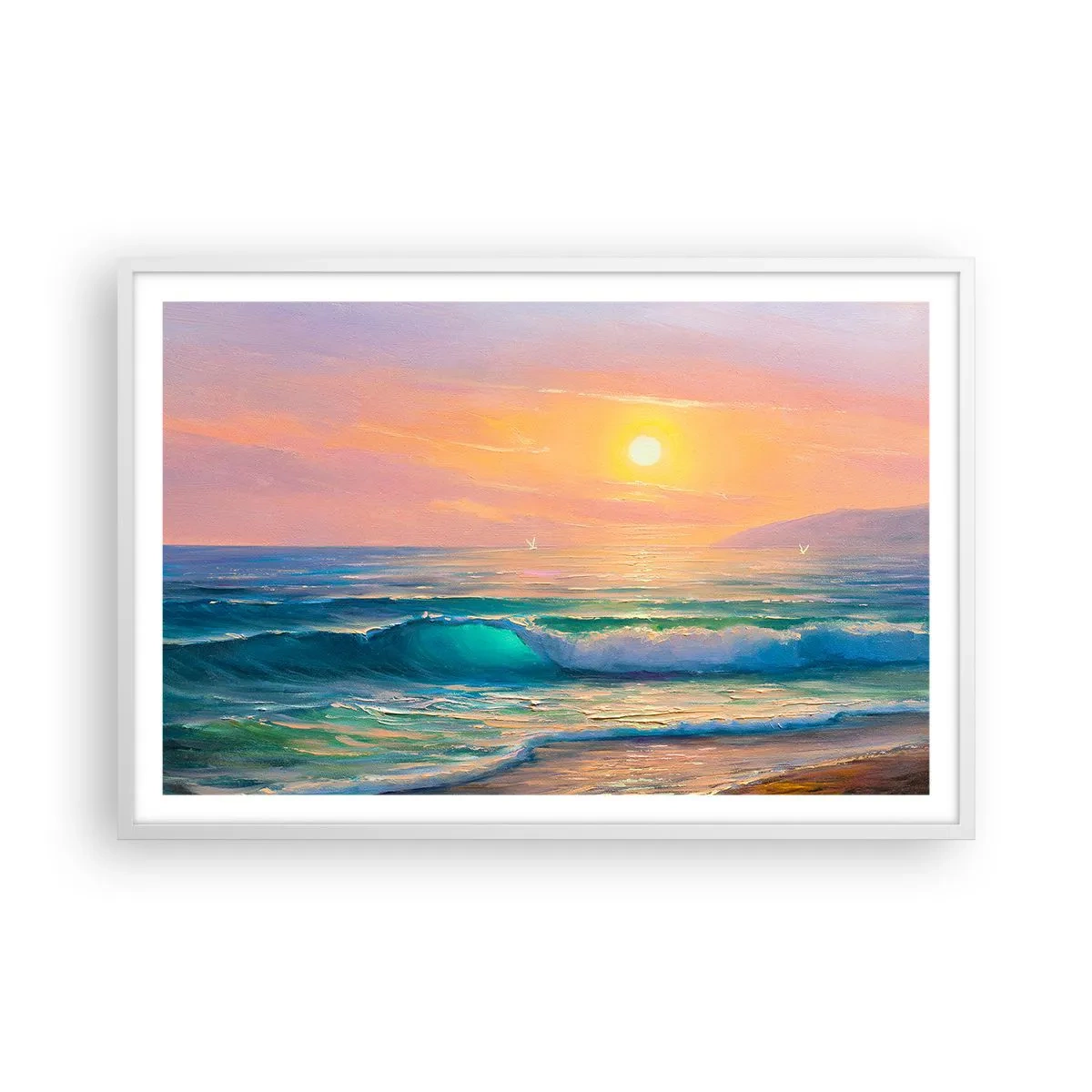 Plagát v bielom ráme - Tyrkysová pieseň vĺn - 91x61 cm