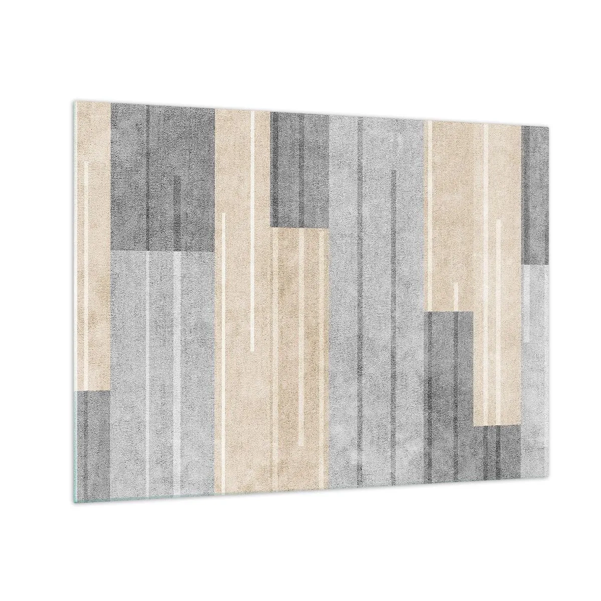 Obraz na skle - Geometrické pruhy v odtieňoch sivej a béžovej - 70x50cm - Kompozícia: drž sa - Moderná nástenná dekorácia do obývacej izby a spálne ARTTOR