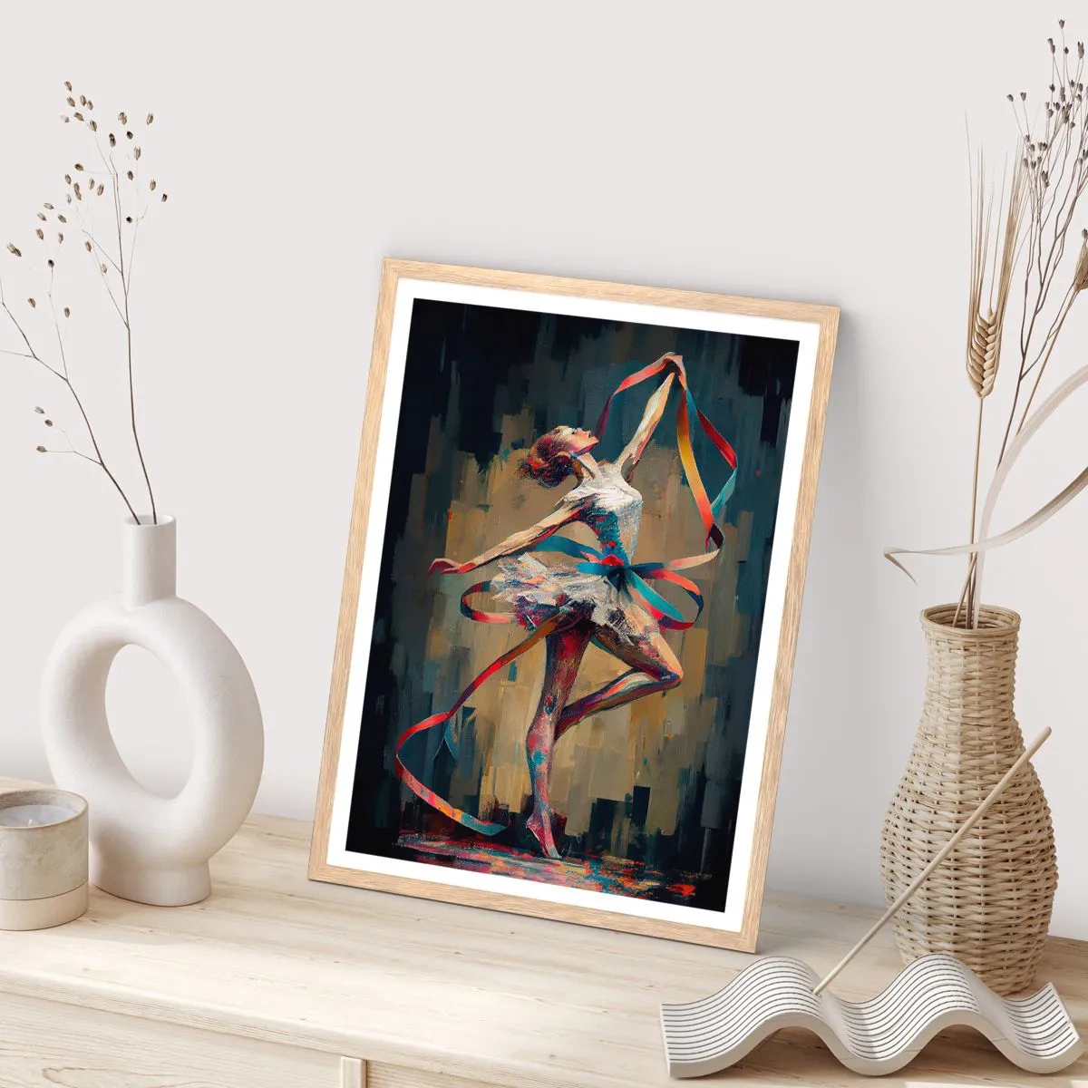 Plagát v ráme zo svetlého duba - Tanec so stuhou - 61x91 cm