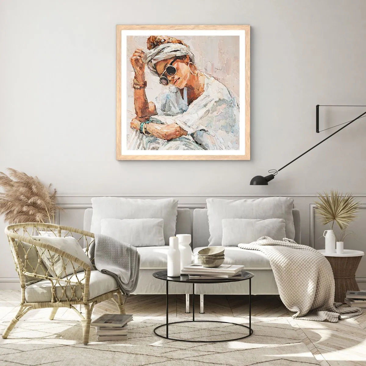 Plagát v ráme zo svetlého duba - Portrét v plnom slnku - 60x60 cm