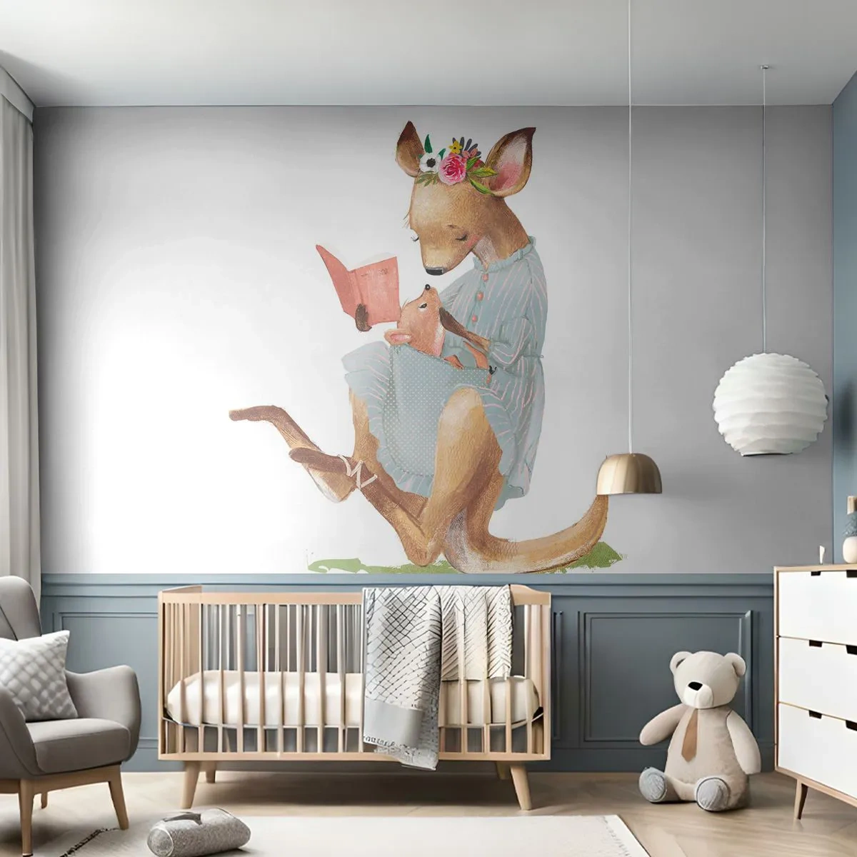 Fototapeta Standard Eco - Ilustrácia klokanej matky čítajúcej knihu so svojím mláďaťom - 100x70cm - Prečítaj mi, mama - Moderná nástenná dekorácia do obývacej izby a spálne ARTTOR