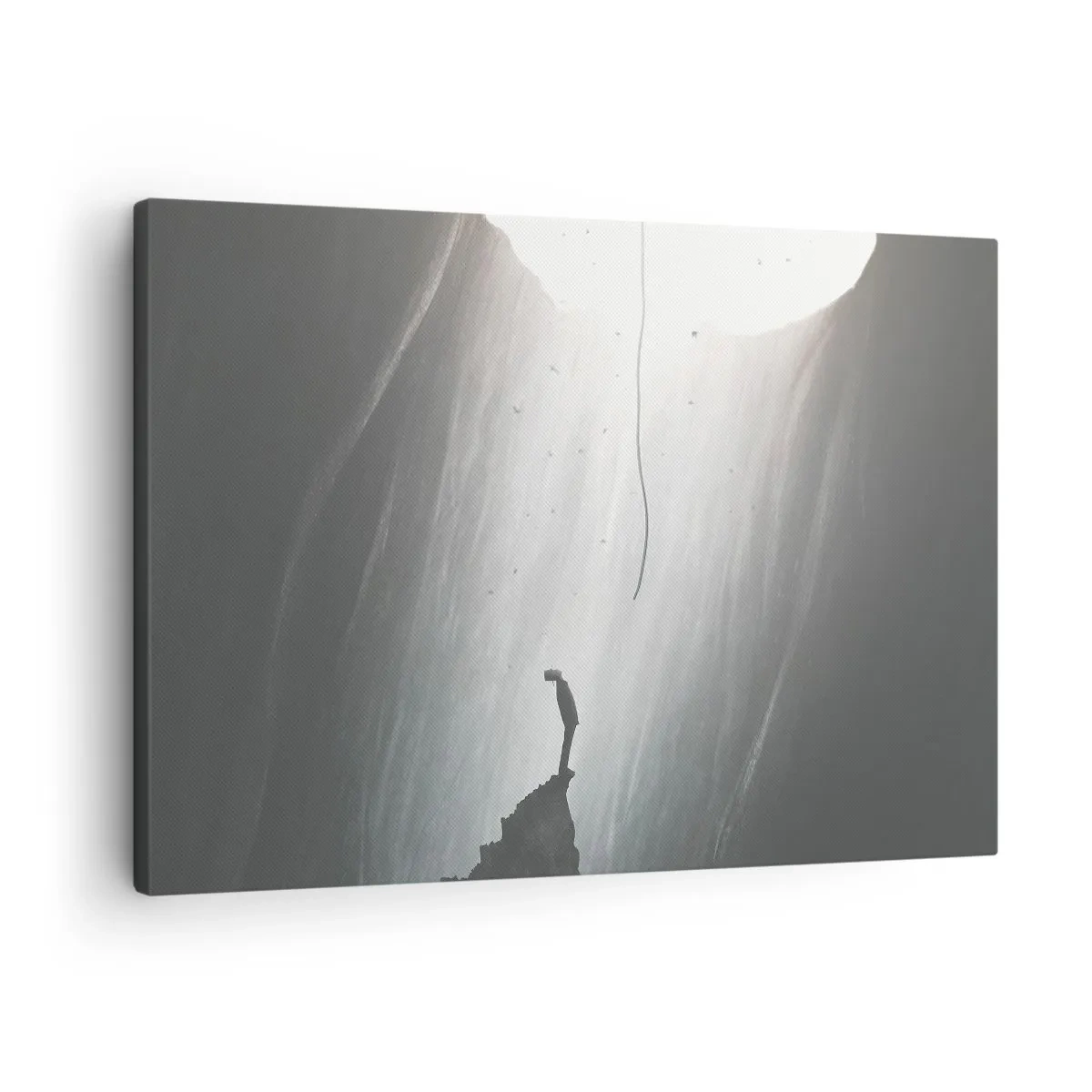 Obraz na plátne - Silueta muža na podlahe jaskyne s výhľadom na svetlo - 70x50cm - Vždy máte na výber - Moderná nástenná dekorácia do obývacej izby a spálne ARTTOR