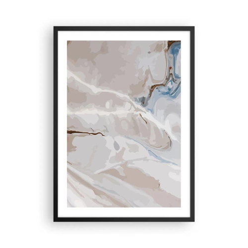 Plagát v čiernom ráme - Mramorový vzor v jemných béžových a modrých odtieňoch - 50x70cm - Modré meandre pod bielou - Moderná nástenná dekorácia do obývacej izby a spálne ARTTOR