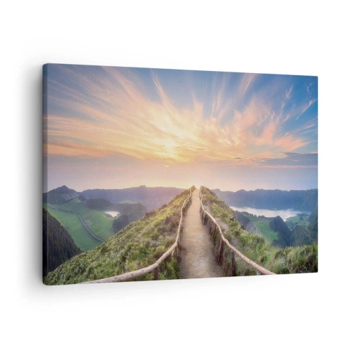 Obraz na plátne - Malebný chodník na kopci s výhľadom na západ slnka - 70x50cm - Blízko neba - Moderná nástenná dekorácia do obývacej izby a spálne ARTTOR