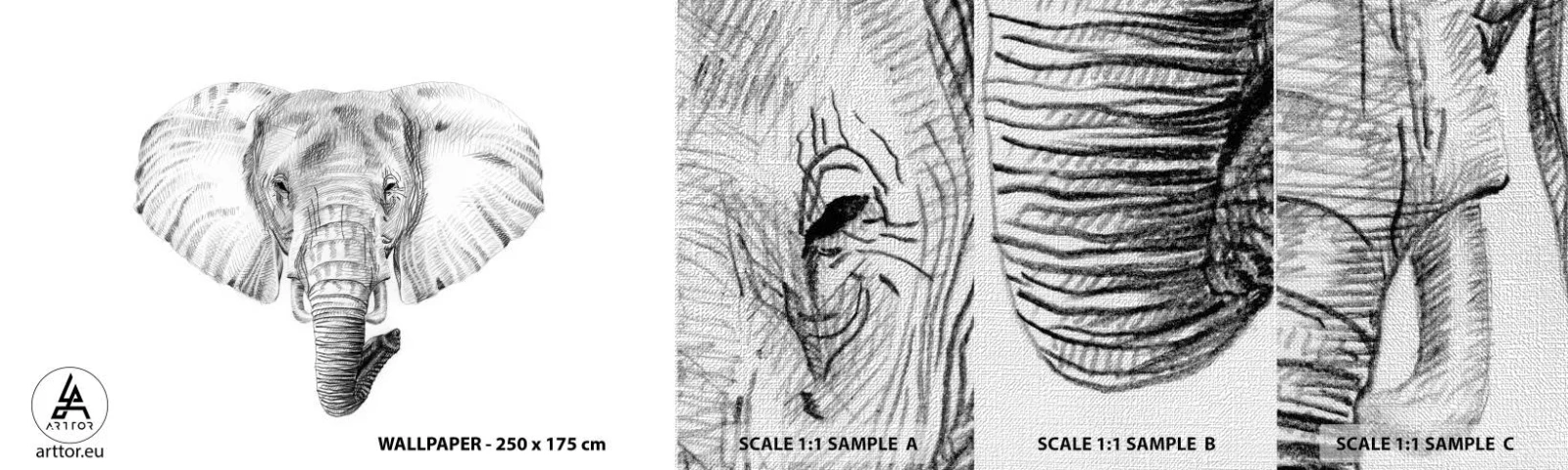 Vzorka fototapety Premium Canvas - „Bol jeden slon, veľký ako - slon“ - Zvieratá, Slon, Grafika - 100x30 cm