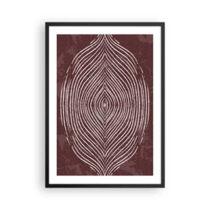 Plagát v čiernom ráme - Hypnotický vzor bielych čiar na hnedom pozadí. - 50x70cm - Priestor hovorí - Moderná nástenná dekorácia do obývacej izby a spálne ARTTOR