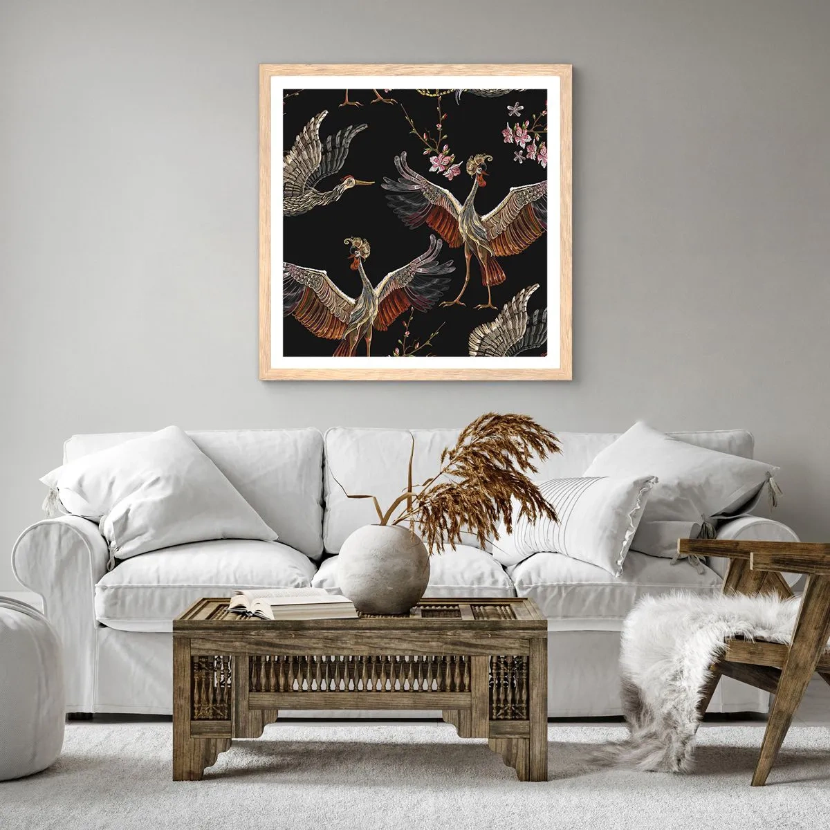 Plagát v ráme zo svetlého duba - Rozprávkový vták - 50x50 cm