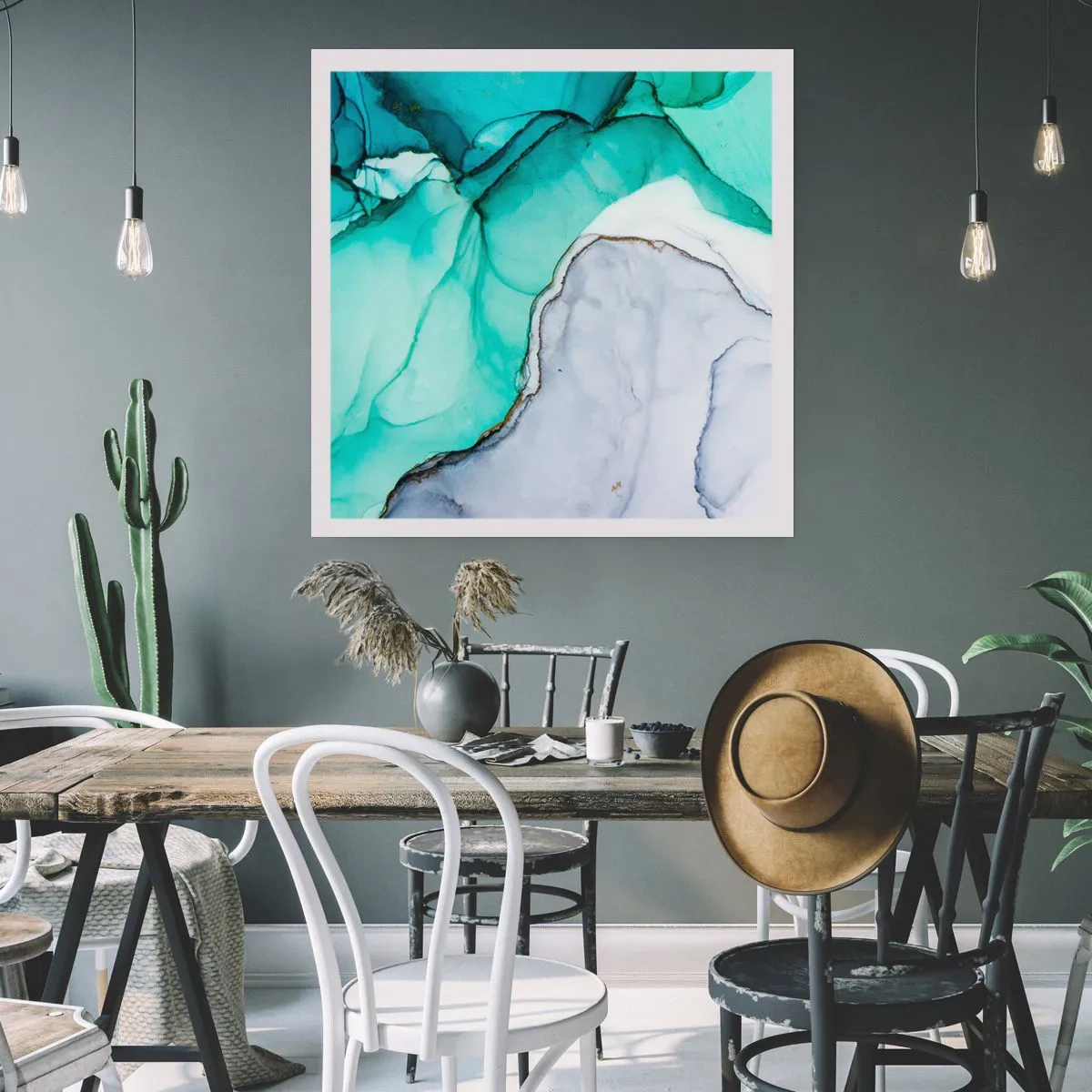 Plagát - Štúdia v tyrkysovej - 40x40 cm