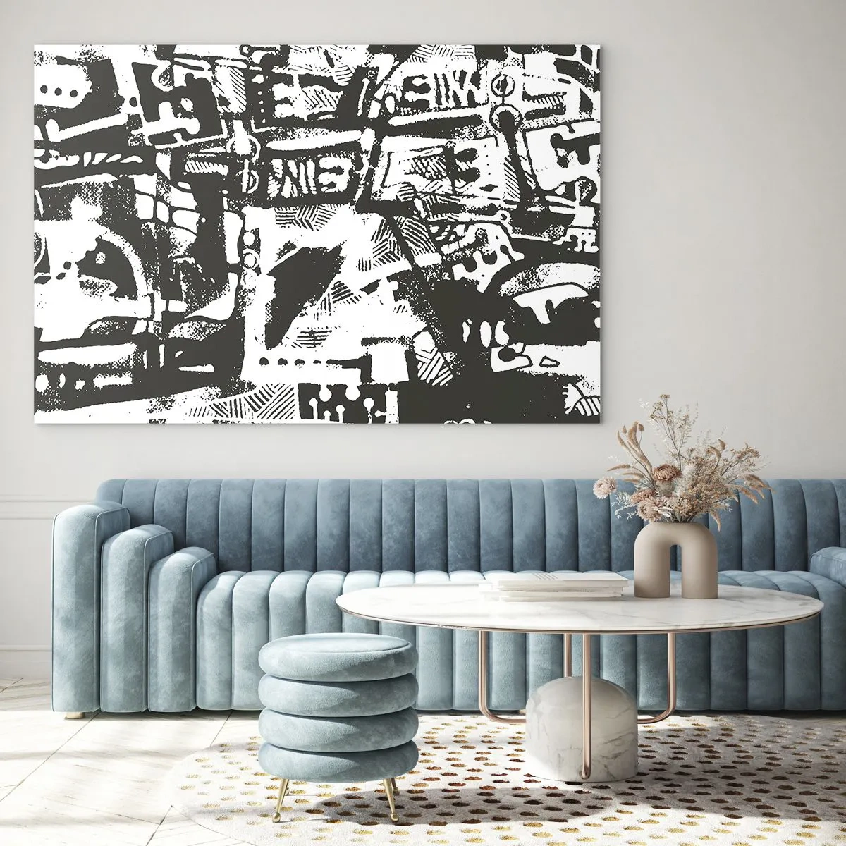 Obraz na skle - Čiernobiela abstrakcia s geometrickými a technickými motívmi - 70x50cm - Poriadok alebo chaos? - Moderná nástenná dekorácia do obývacej izby a spálne ARTTOR