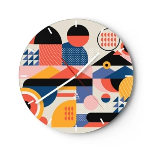 Nástenné hodiny - Farebná geometrická abstrakcia v retro štýle - 30x30cm - Kompozícia: poďme sa hrať - Moderná nástenná dekorácia do obývacej izby, kuchyne a spálne ARTTOR