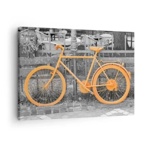 Obraz na plátne - Umelecká fotografia žltého bicykla na čiernobielom pozadí - 70x50cm - Choď, ja tu počkám - Moderná nástenná dekorácia do obývacej izby a spálne ARTTOR