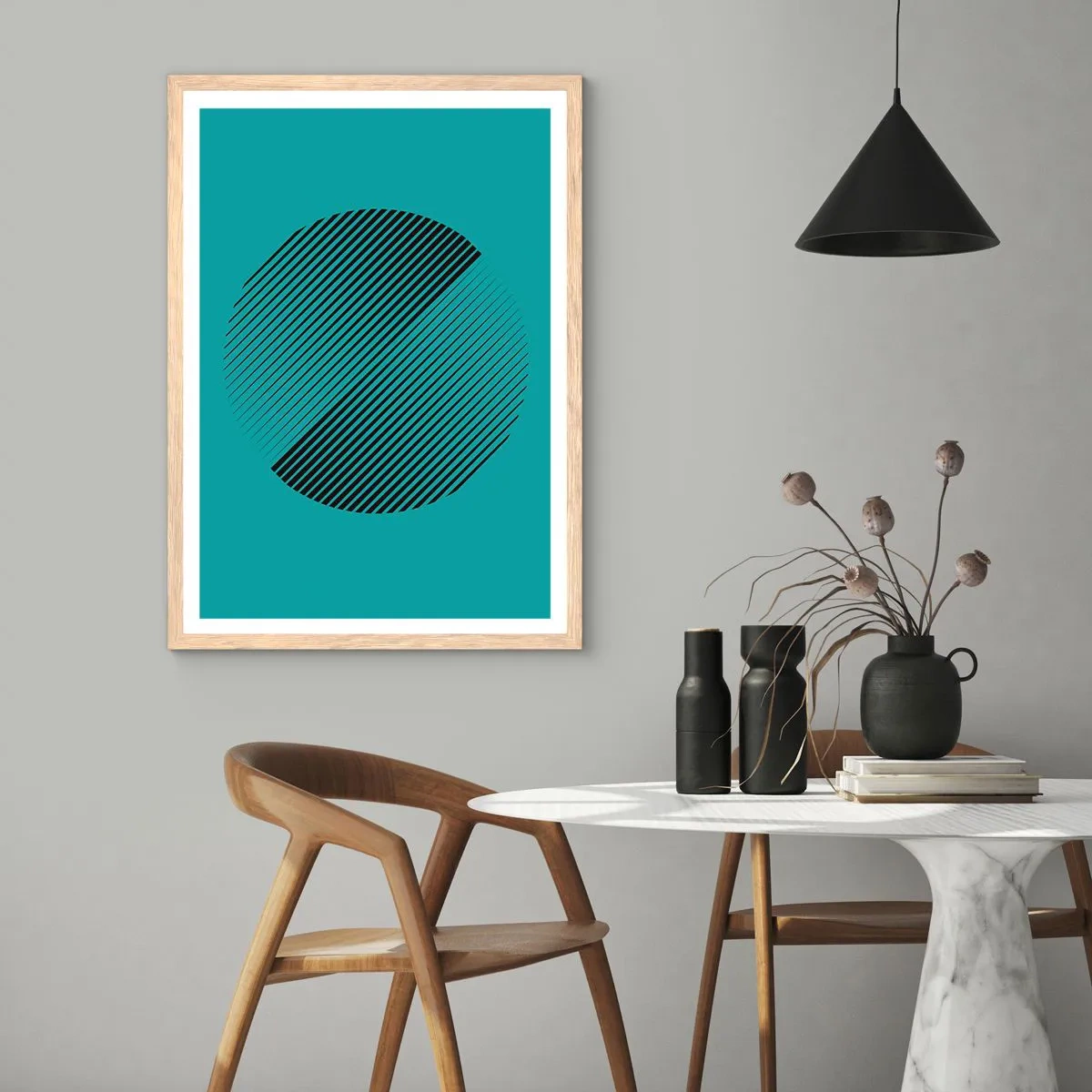 Plagát v ráme zo svetlého duba - Kruh – geometrická variácia - 50x70 cm