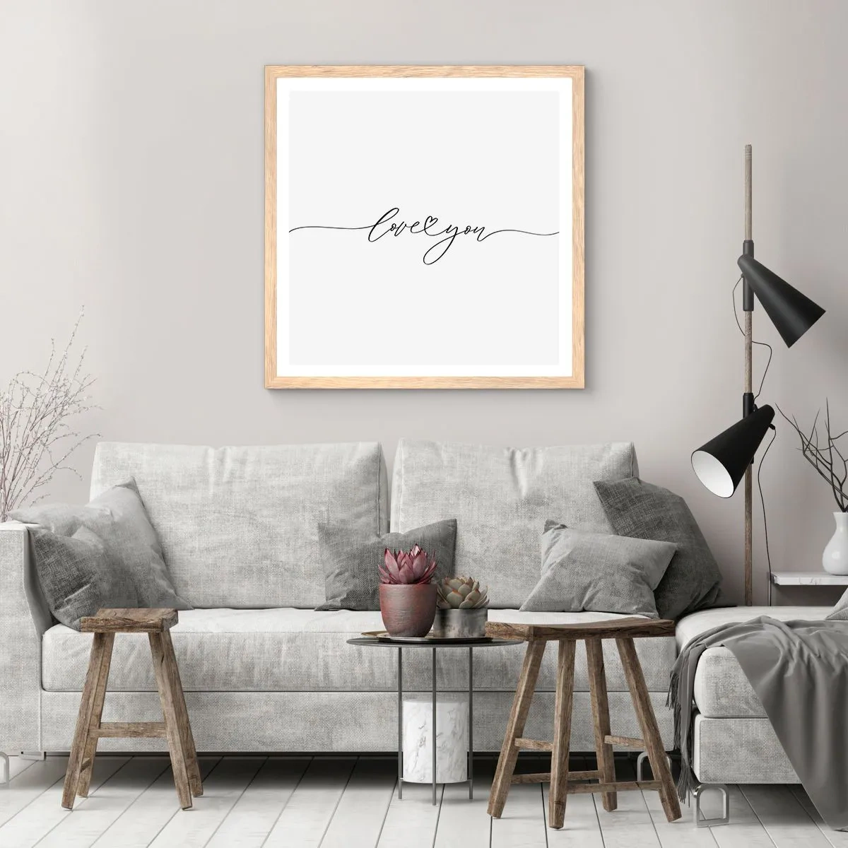 Plagát v ráme zo svetlého duba - Čierne na bielom - 50x50 cm