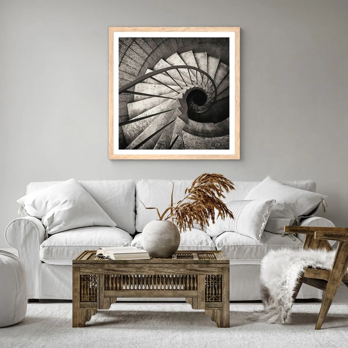 Plagát v ráme zo svetlého duba - Hore po schodoch, dole po schodoch - 60x60 cm